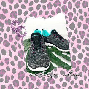 EUC Skechers Summit Quick Getaway Slip-On Sneakers - Black/Light Blue, S…